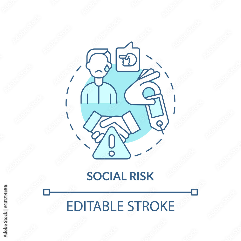 Social risk concept icon. Purchase risk factor idea thin line illustration. Status impact. Reputation. Purchasing new trending product. Vector isolated outline RGB color drawing. Editable stroke Social risk concept icon. Purchase risk factor idea thin line illustration. Status impact. Reputation. Purchasing new trending product. Vector isolated outline RGB color drawing. Editable stroke