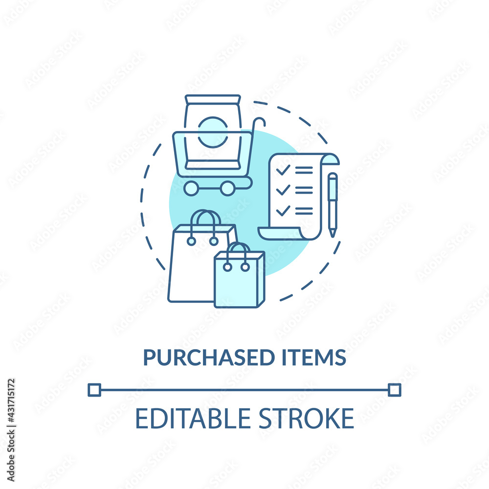 Purchased items concept icon. Customer behavior pattern idea thin line illustration. Consumer order. Selling particular goods, property. Vector isolated outline RGB color drawing. Editable stroke Purchased items concept icon. Customer behavior pattern idea thin line illustration. Consumer order. Selling particular goods, property. Vector isolated outline RGB color drawing. Editable stroke