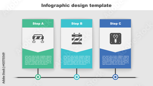 Set Road barrier, End of railway tracks and Repair. Business infographic template. Vector