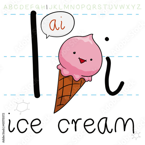 Delicious Ice Cream ready for Alphabet Learning of Letter I, Vector Illustration