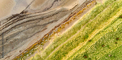 Aerial view of Allonby village beach in Allerdale district in Cumbria, UK photo