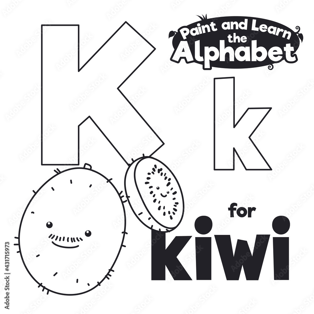 didactic-alphabet-to-color-it-with-letter-k-and-kiwi-vector