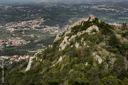 Castle of the Moors (Castelo dos Mouros) - hilltop medieval castle located in municipality of Sintra, about 25km northwest of Lisbon. Moors Castle built by Moors in 8th - 9th centuries. Portugal. photo