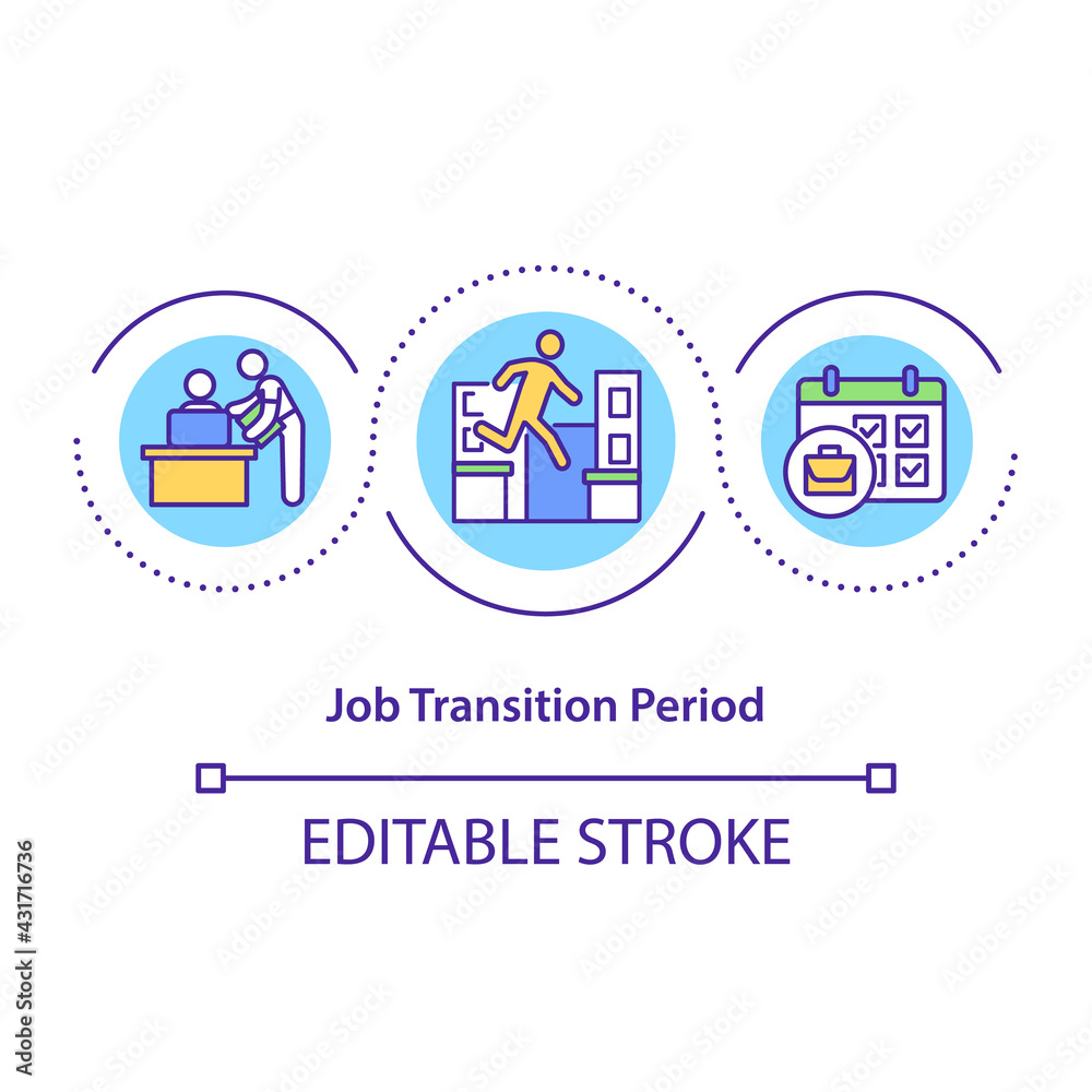 Job transition period concept icon. Be cooperative and helpful employee idea thin line illustration. Communicate with colleagues. Vector isolated outline RGB color drawing. Editable stroke