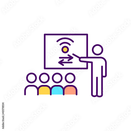 Civic engagement RGB color icon. Social participation. Community service improvement with digital inclusion. Digitalization benefit. Technology accessibility. Isolated vector illustration