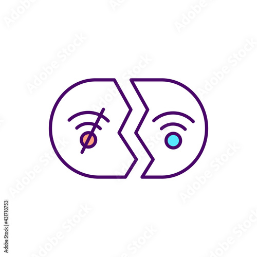 Digital inclusion and exclusion RGB color icon. Wi fi connection, signal blocked. Internet accessibility. Technology digitalization. Hotspot for internet. Isolated vector illustration