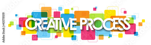 CREATIVE PROCESS colorful vector typography banner with symbols on white background