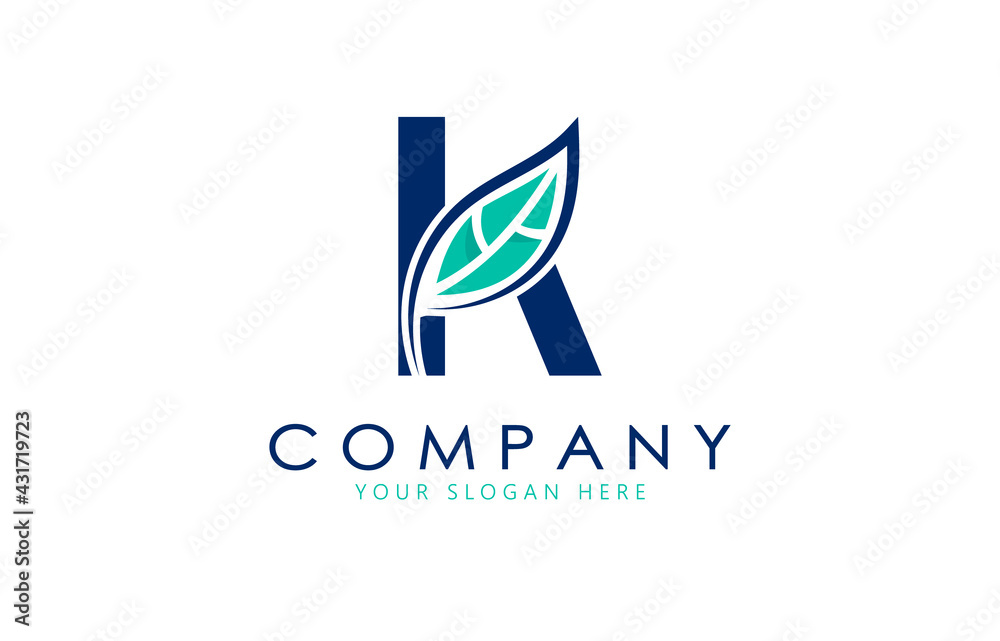 Letter K logo with leaf. Creative logo design. Letter K logo with leaf. Creative logo design.
