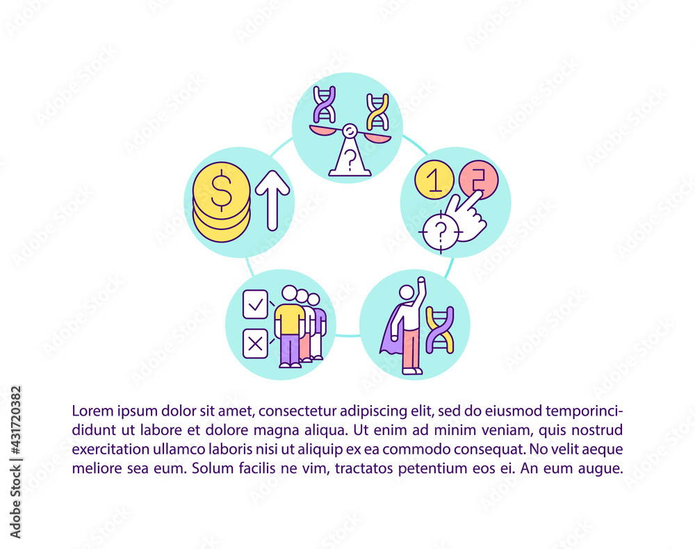 Ethical issues of gene therapy concept line icons with text. PPT page vector template with copy space. Brochure, magazine, newsletter design element. Genetic therapy linear illustrations on white