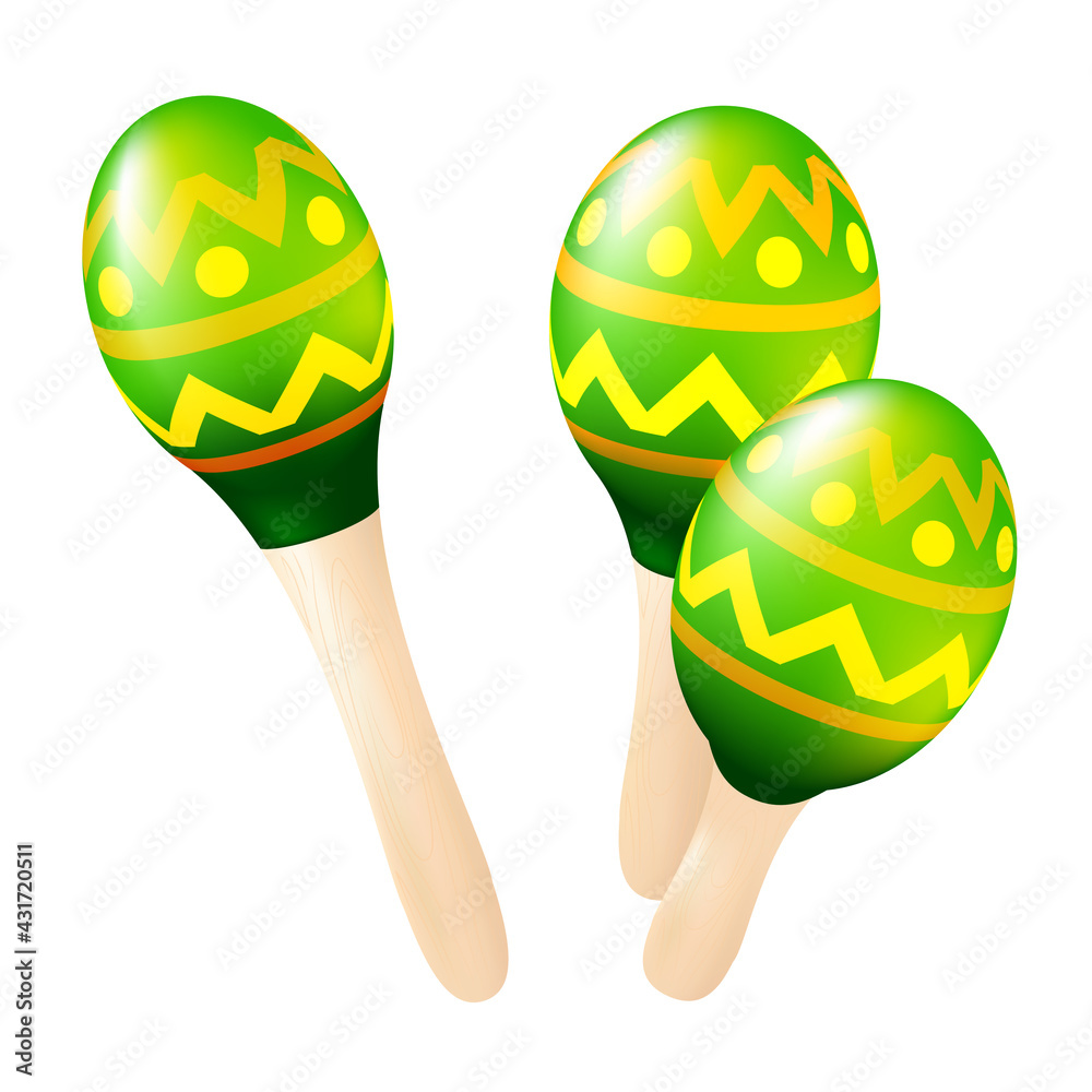 Colorful wooden maracas set. Mexican or Spanish traditional instruments