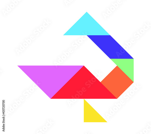 Fototapeta Naklejka Na Ścianę i Meble -  Color tangram puzzle in bird (duck, goose, swan) shape on white background
