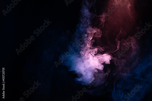 Blue and pink steam on a black background.