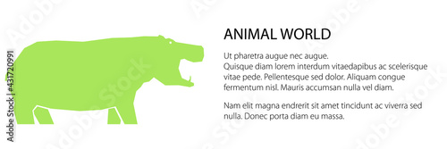 Green hippo banner, animal world concept, vector illustration