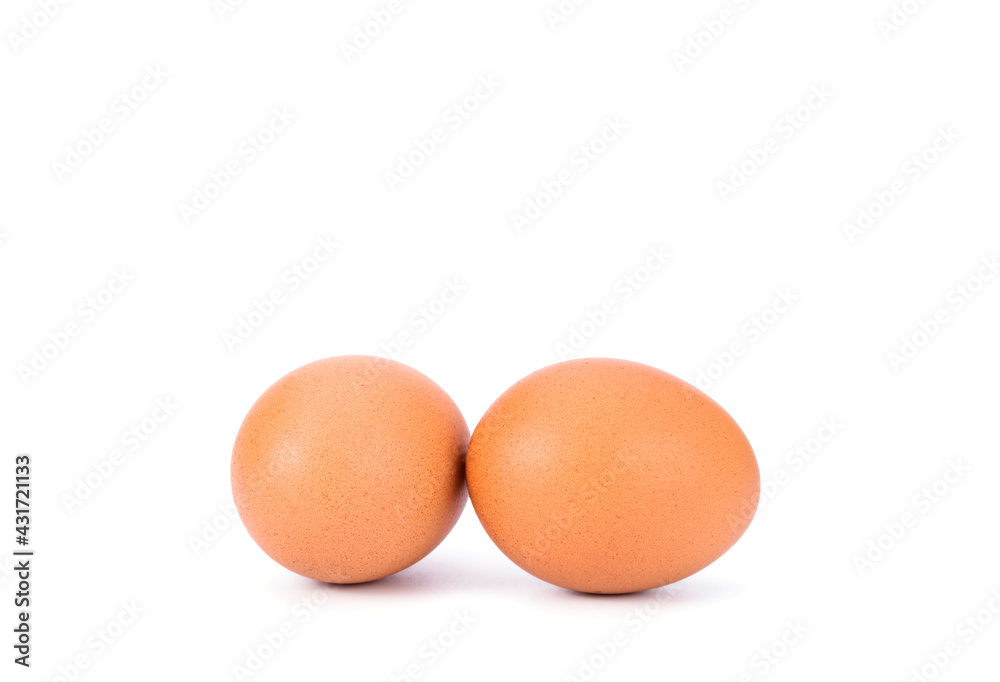 Two fresh eggs from organic farms Isolated on white background Two fresh eggs from organic farms Isolated on white background