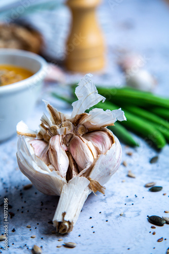 Pumpkin soup with vegetables and bread