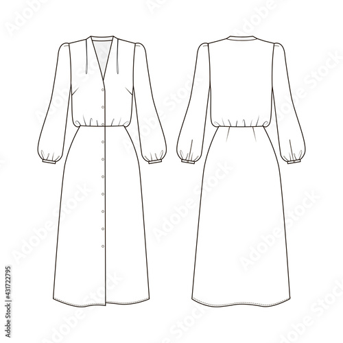 Fashion technical drawing of elegant midi dress