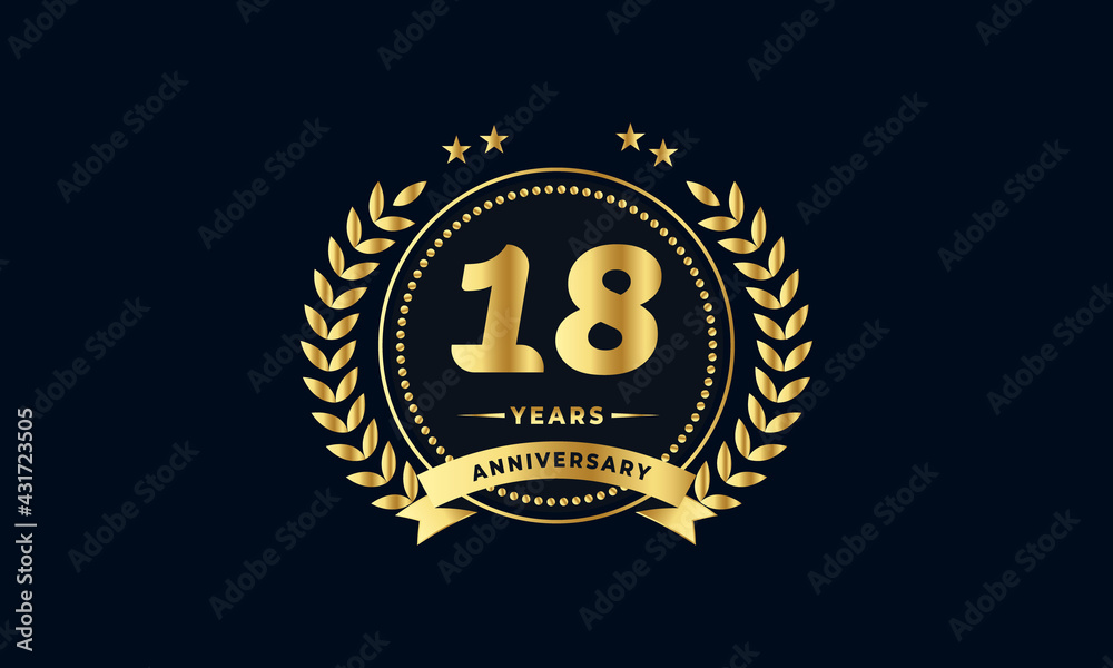 18th anniversary golden label with ribbon