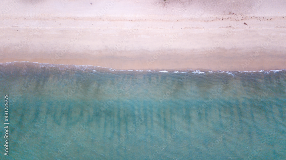 Pastel top view of the beach, wave come up smoothly Pastel top view of the beach, wave come up smoothly