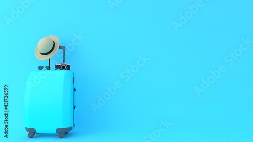 Blue suitcase for tourism and traveler concept with blue background
