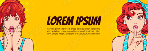 woman with finger on lips and surprised woman banner