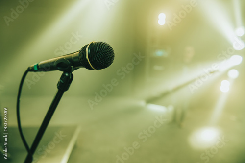 Shot of a microphone standing on a stage on a concert