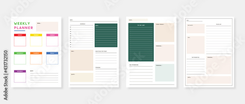 Modern planner template set. Set of planner and to do list. Monthly, weekly, daily planner template. Vector illustration.