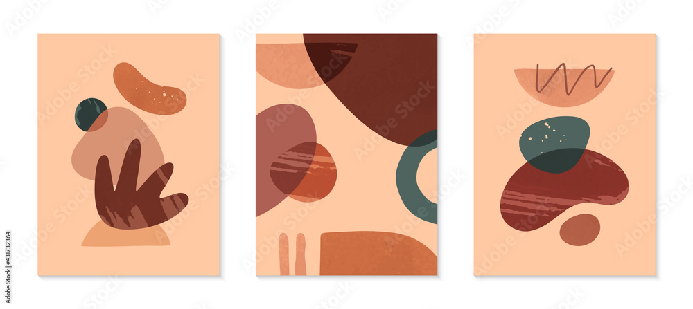 Set of modern abstract vector illustrations with organic various shapes and textures.Boho watercolor wall art decor.Trendy artistic designs for banners;social media,invitations,covers,wallpaper.
