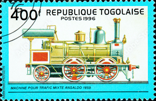 old railroad steam engine locomotive made by the Ansaldo Train Company photo