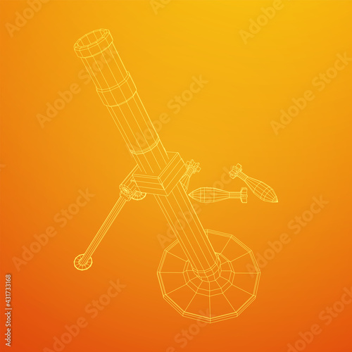 Firearm weapon army mortar and mine. Wireframe low poly mesh vector illustration