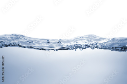Water splash Aqua flowing in waves and creating bubbles Drops on the water surface feel fresh and clean isolated on white background. © Ekkachai