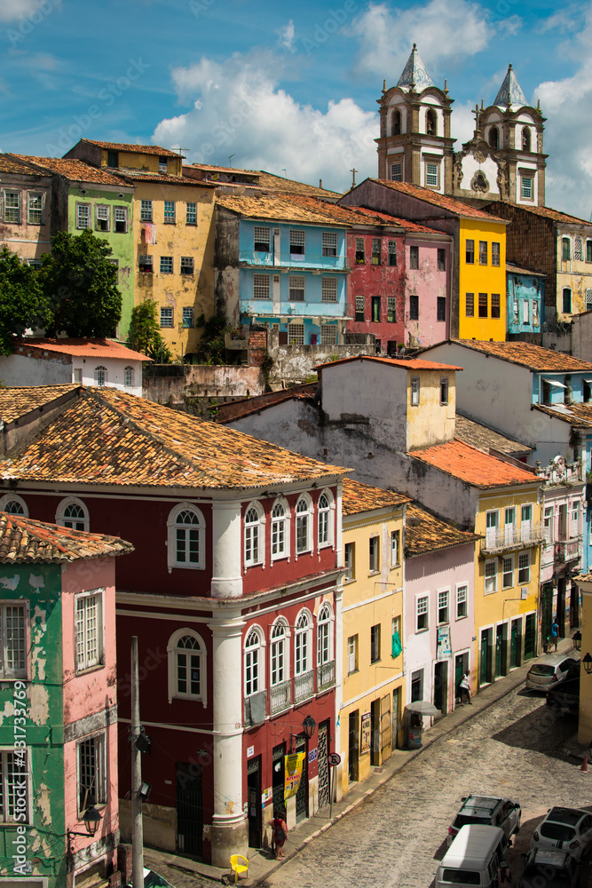 Colorful houses of Salvador do Bahía, Brazil. Cityscape