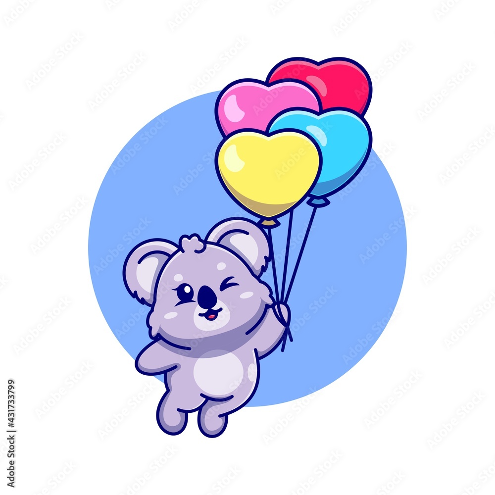 Cute koala floating with balloon cartoon
