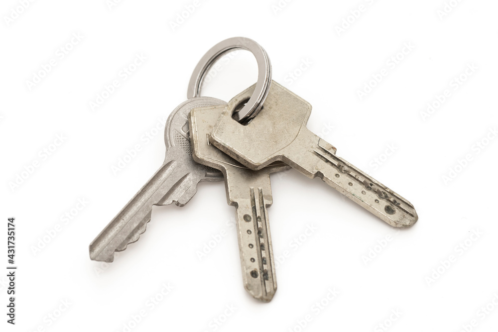 Close up of old keys on white background. Close up of old keys on white background.