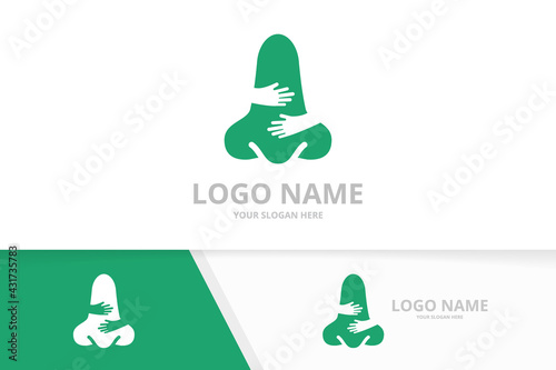 Vector nose and hands logo combination. ENT clinic, otolaryngology logotype design template.