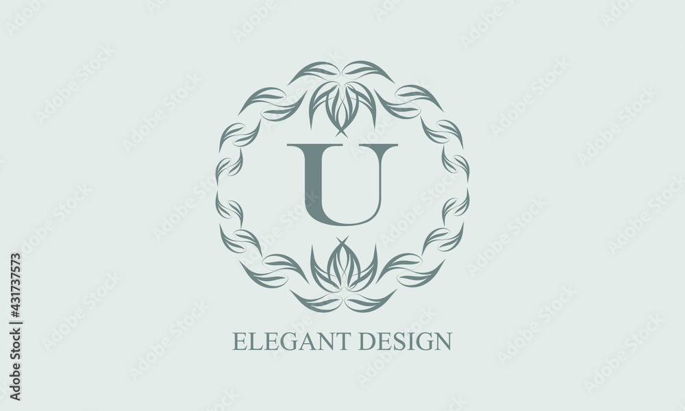 Elegant floral monogram with exquisite elements. Template for invitations, labels, business signs. Vintage ornament with calligraphic letter U. Elegant floral monogram with exquisite elements. Template for invitations, labels, business signs. Vintage ornament with calligraphic letter U.