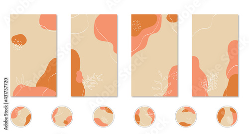 Social media stories and highlights templates. Vector set of pastel color abstract organic floral backgrounds 