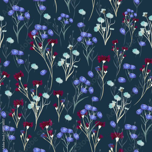 Cute rustic vector floral pattern seamless background