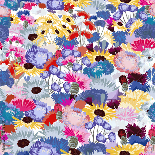 Fashion vector flower pattern with colorful bright spring flowers