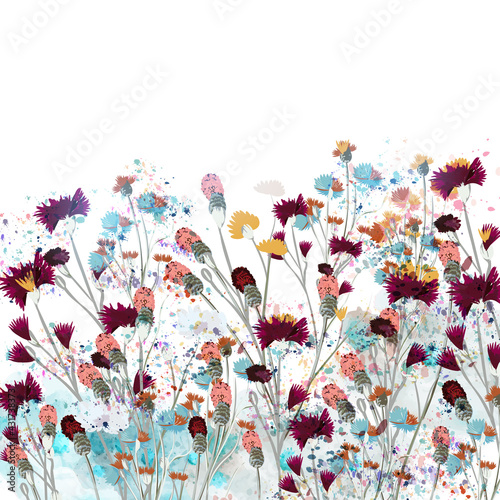 Field vector wild flowers meadow background vintage style