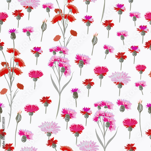 Floral vector rustic pattern with pink flowers for design
