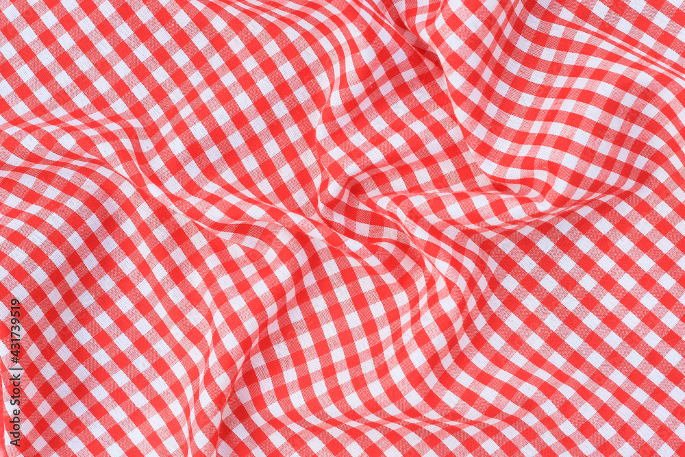 Picnic table cloth. Seamless checkered pattern. Vintage red plaid fabric texture. 