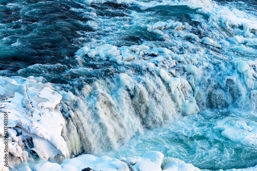 The beautiful Waterfall Gullfoss in Winter  Golden Circle  Iceland  Europe