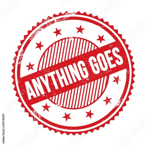 Fotografie ANYTHING GOES text written on red grungy round stamp.