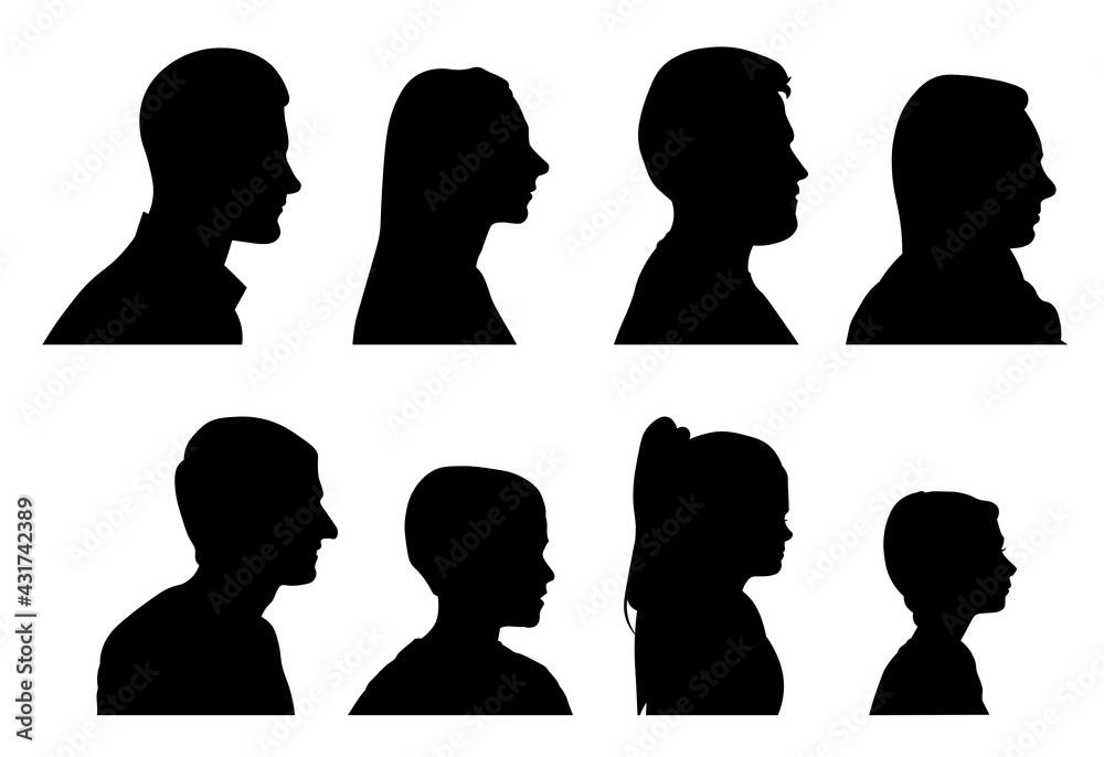 Different faces silhouette. People vector illustration.