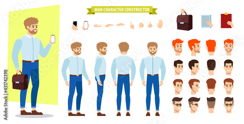 Businessman character constructor vector illustration. Male cartoonish caharacter perfect for animation