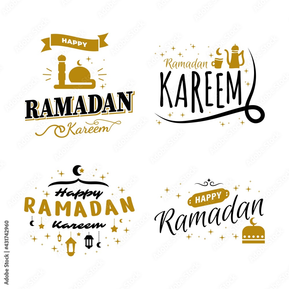 Obraz premium Ramadan Kareem Vector Template Collection. Happy Eid Mubarak Typography and Eid Al Fitr Lettering