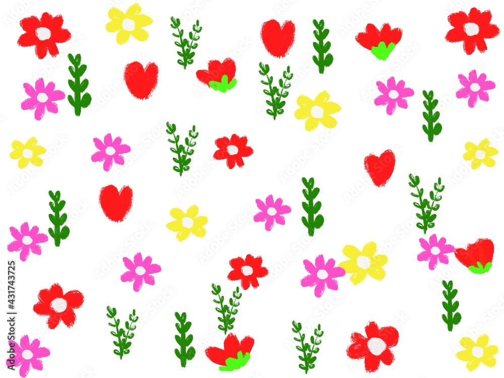 Colorful flower background image with green leaves On a white background. Colorful flower background image with green leaves On a white background.