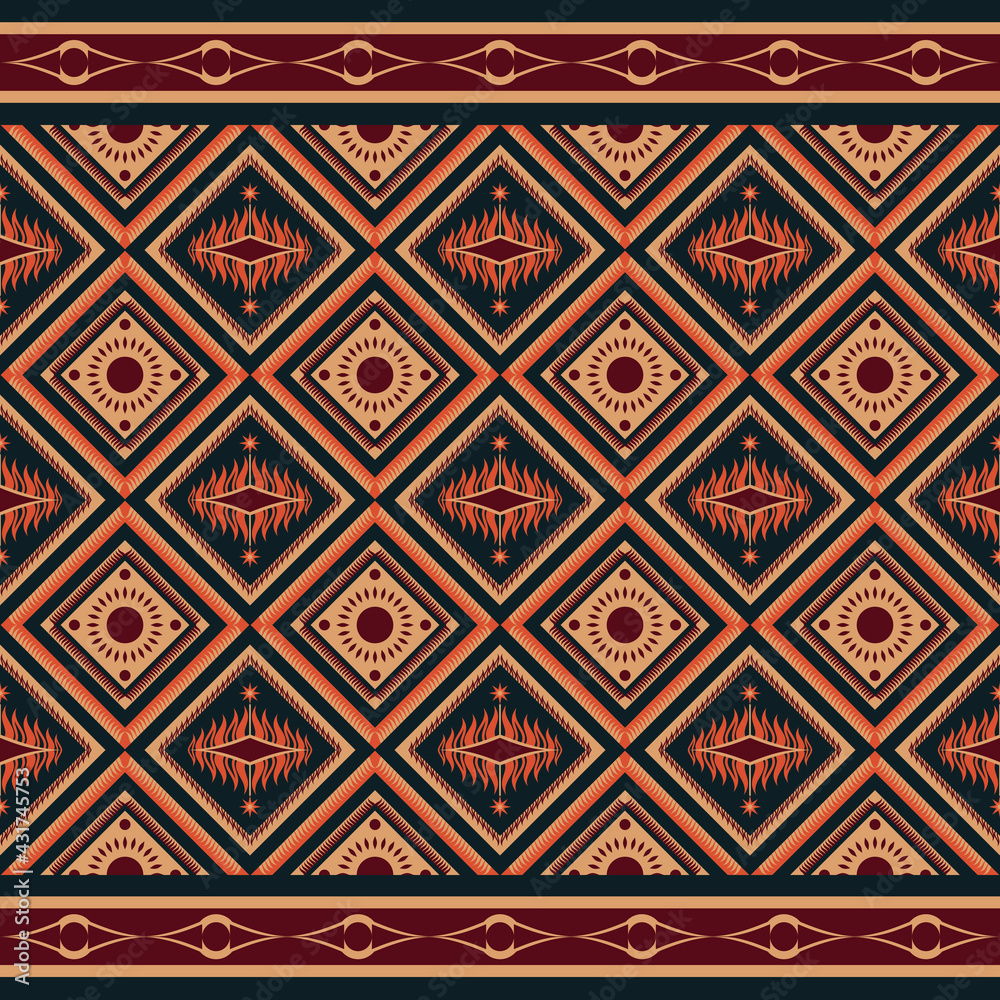 Ethnic tribal seamless pattern. Traditional design for background, wallpaper, clothing, wrapping, carpet, tile, fabric, decoration, vector illustration, embroidery style. Fire pattern.
