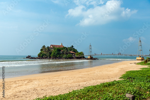 Sri Lanka landscape, sandy beach with bridge to small island