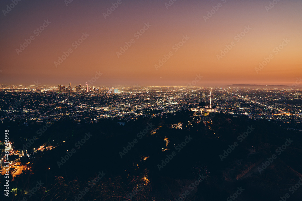 Los Angeles California USA cityscape sunset aerial panorama view